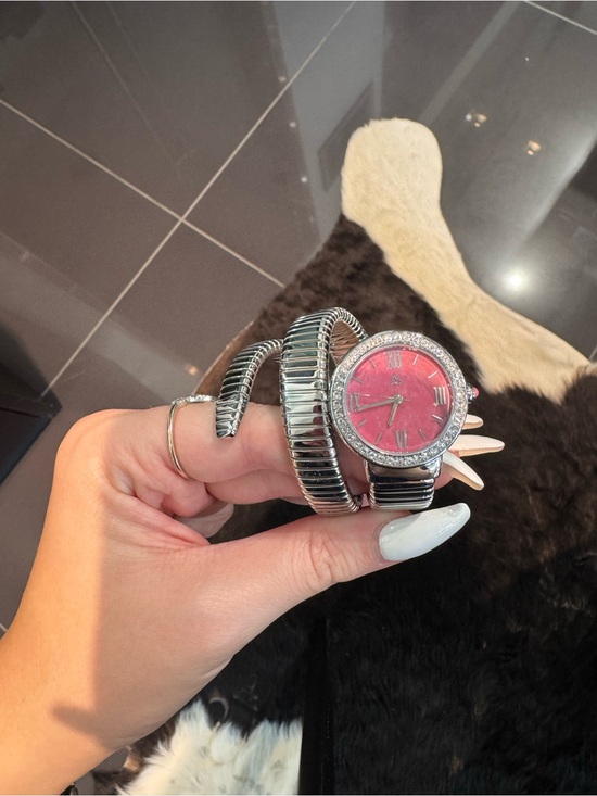 Colleen Lopez Round Pink Rhodonite Dial Coil Wrap Bracelet Watch main image 4